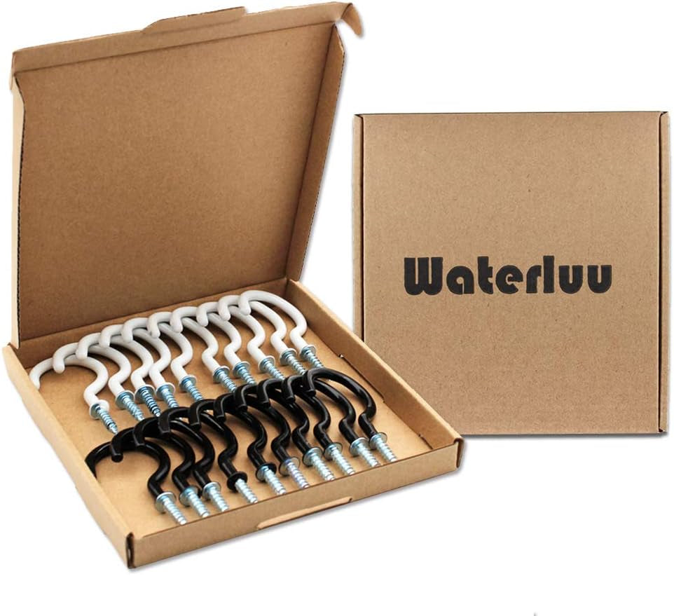20 Pack 2.9 Inch Vinyl Coated Screw-In Wall Hooks, Mix Color (10 Black+10 White), Great for Indoor & Outdoor Use
