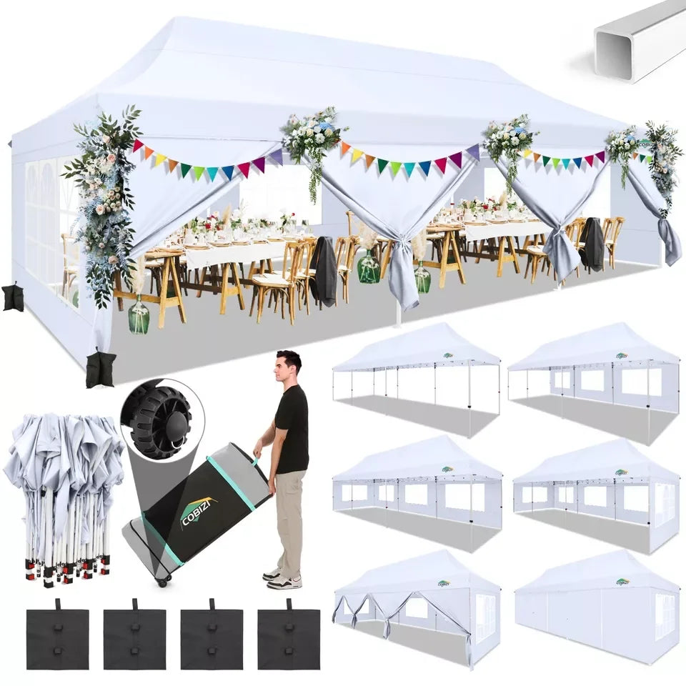 10X30Ft Canopy Tent Commercial Waterproof Instant Gazebo with 8 Sidewalls