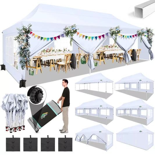 10X30Ft Canopy Tent Commercial Waterproof Instant Gazebo with 8 Sidewalls